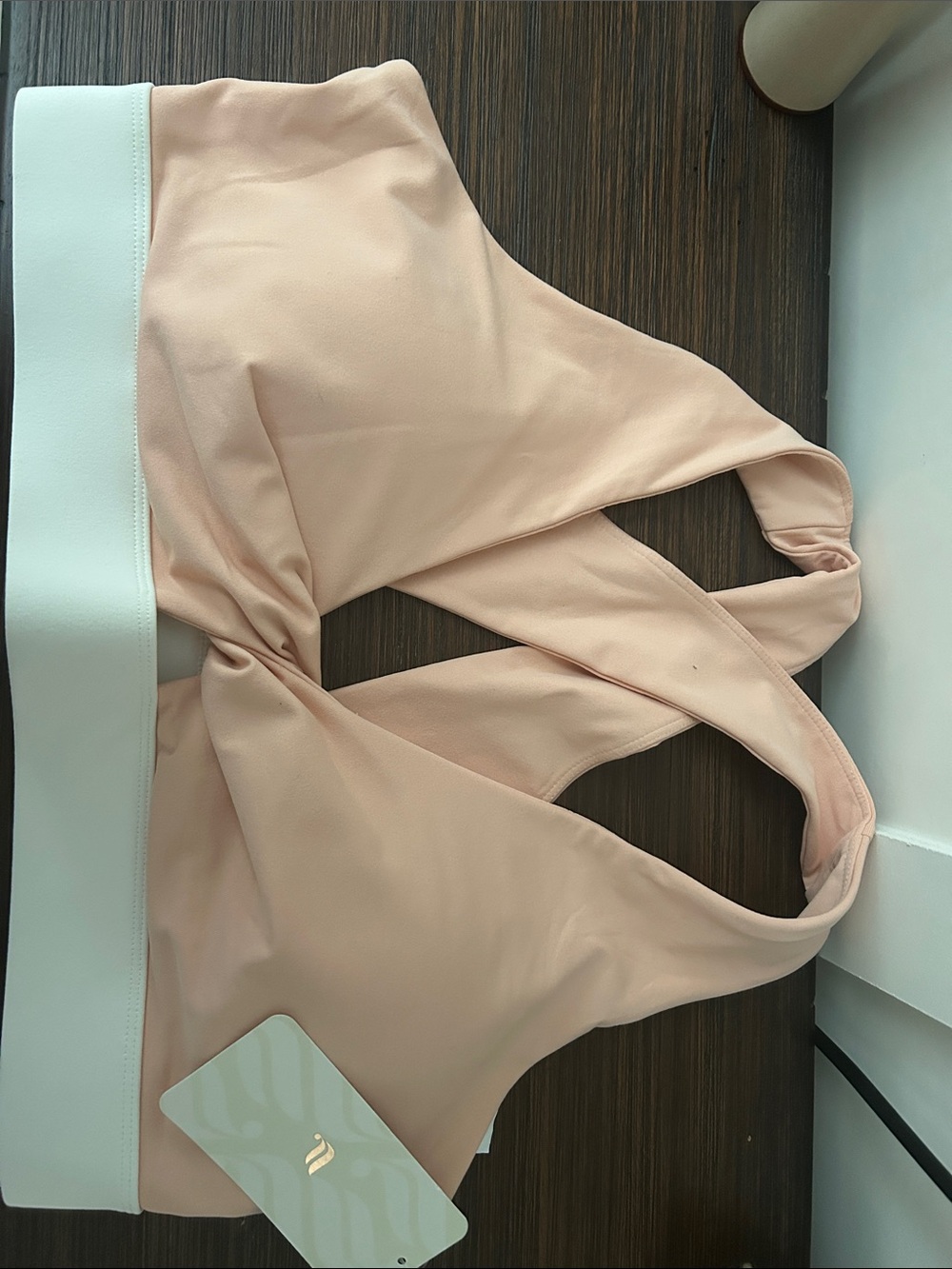 Fabletics Pale Pink & White Cross-Back Sports Bra